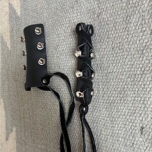 Black Leather Hair Lace Up Accessories with Silver Accents